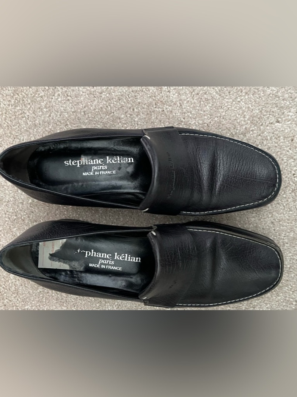 Stephane Kelian Black Leather Slip-On Loafers made in France.